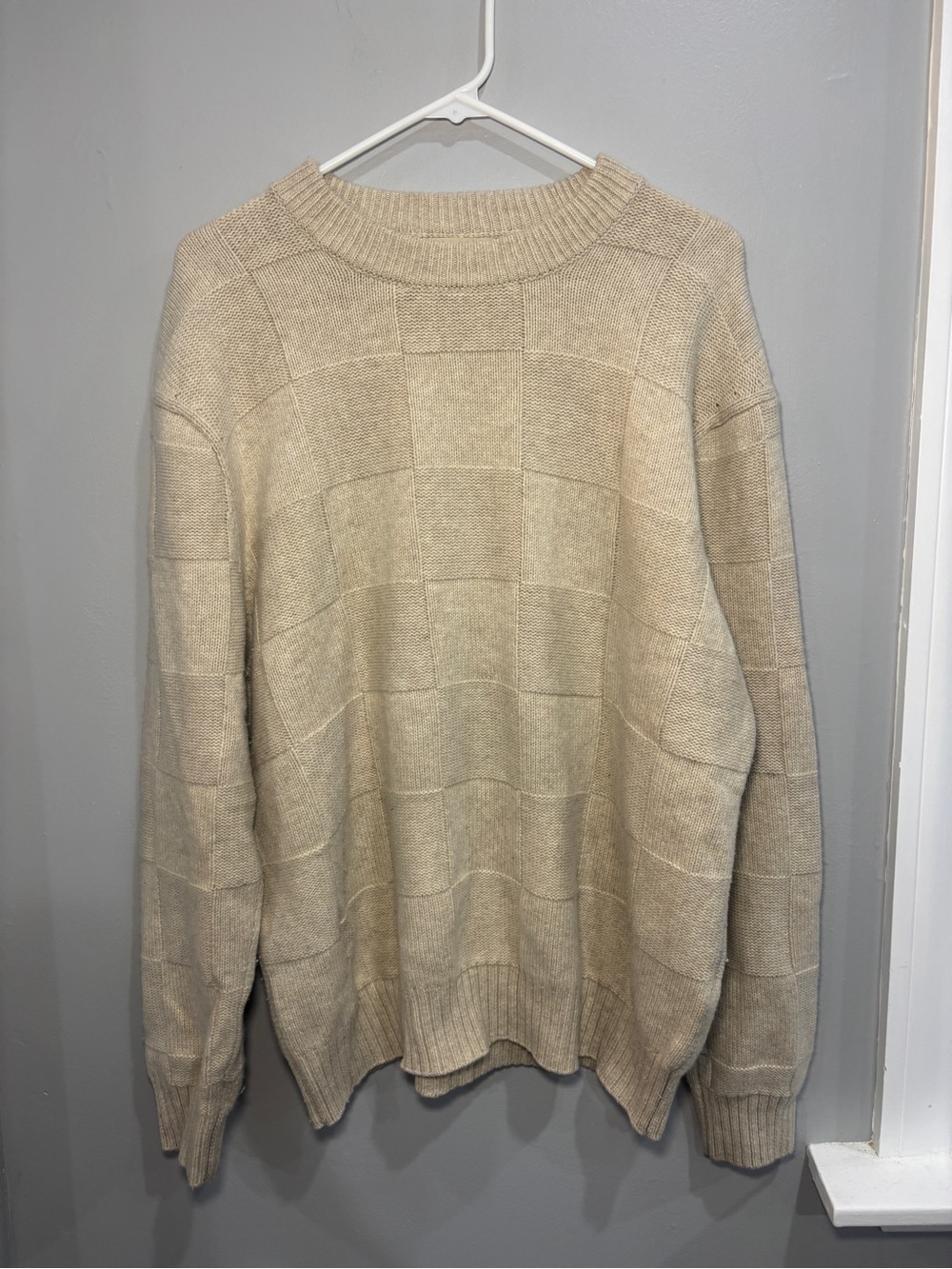 Madewell Men’s Checkerboard Beige Cream Sweater Oversize Fit Wool Blend Medium